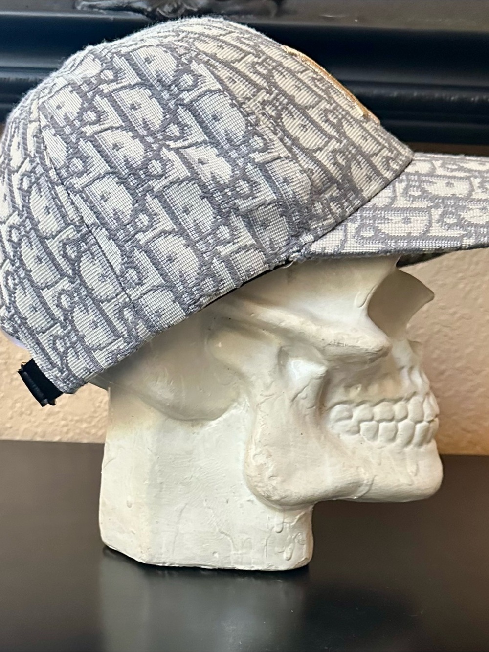 Dior Monogram Baseball Cap with Gold Logo - Gray & Cream - Picture 3 of 5